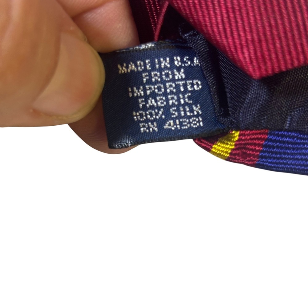 Polo Ralph Lauren Silk Tie Burgundy Navy Blue Gold Striped Regimental USA Made - Picture 6 of 7